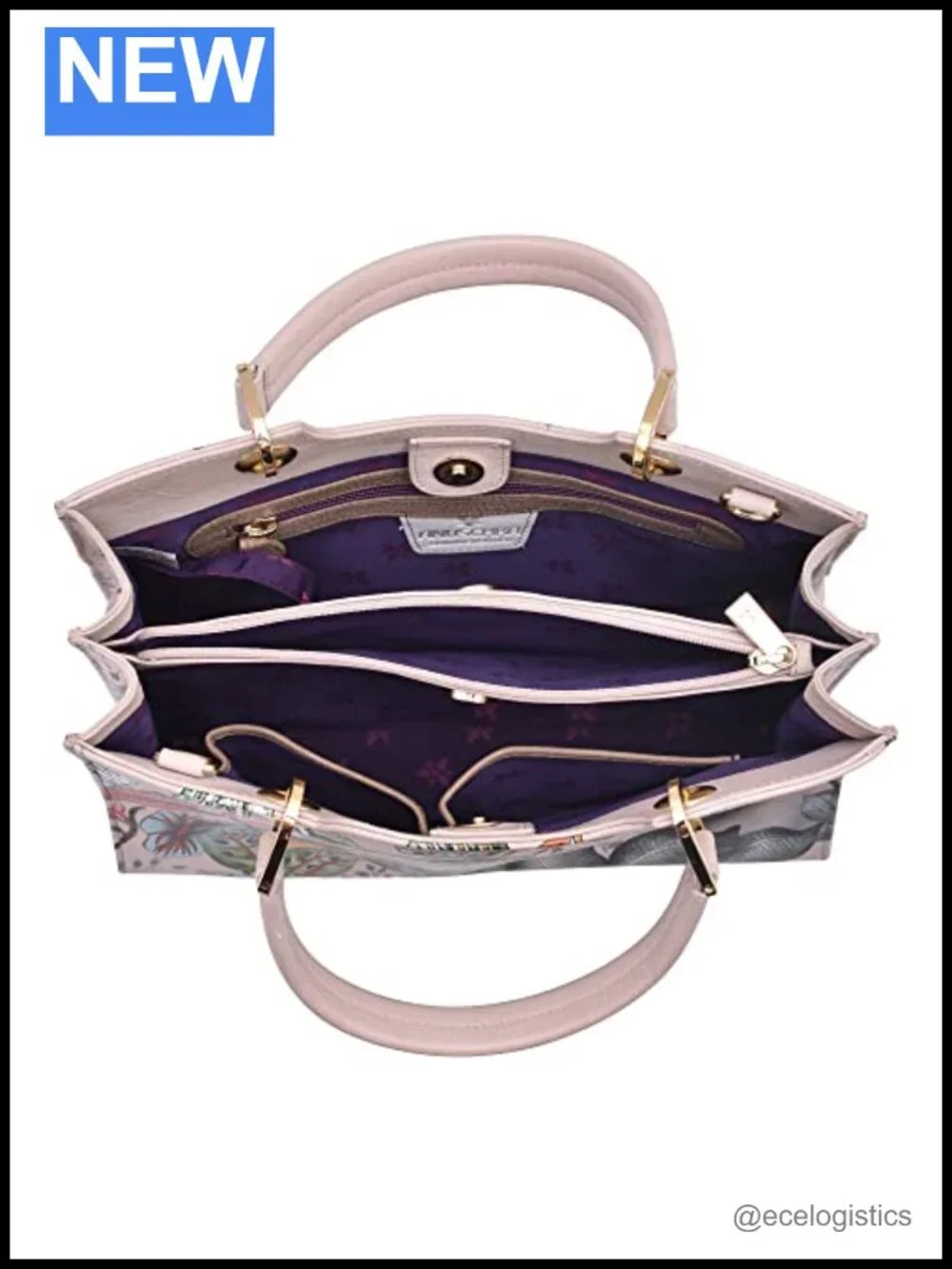 Hand-Painted Genuine Leather Satchel with Floral Pattern, Adjustable Strap